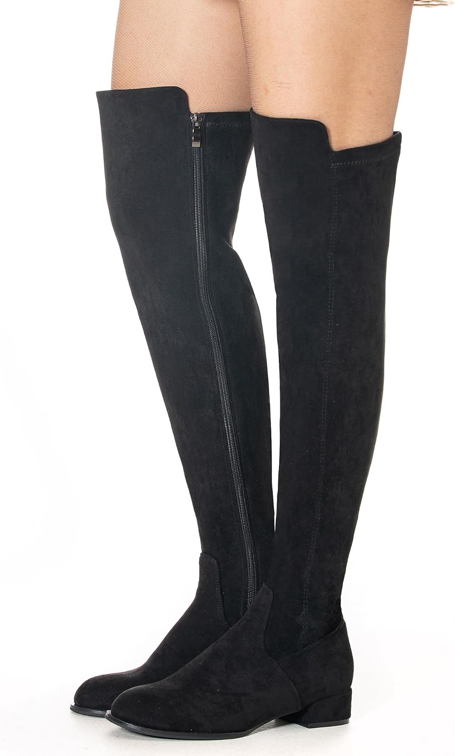 N.N.G Women Over Knee Boots Suede Thigh High Long Comfort Black Winter Low Square Toe Block Heel