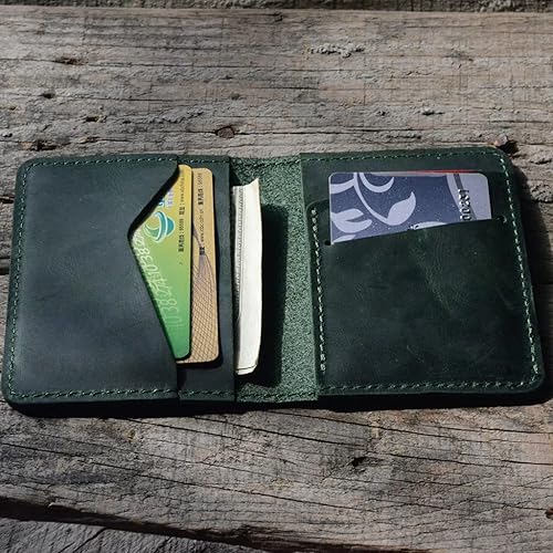 Miniatura 3 de Billetera de cuero minimalista hecha a mano para hombre, diseño de flores marrones