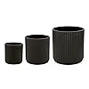 Amazon Basics Fluted Ceramic Round Planters with Drainage Hole, Indoor Outdoor Flower Pots, Assorted Sizes 6, 8, 10 inch, Set of 3, Black