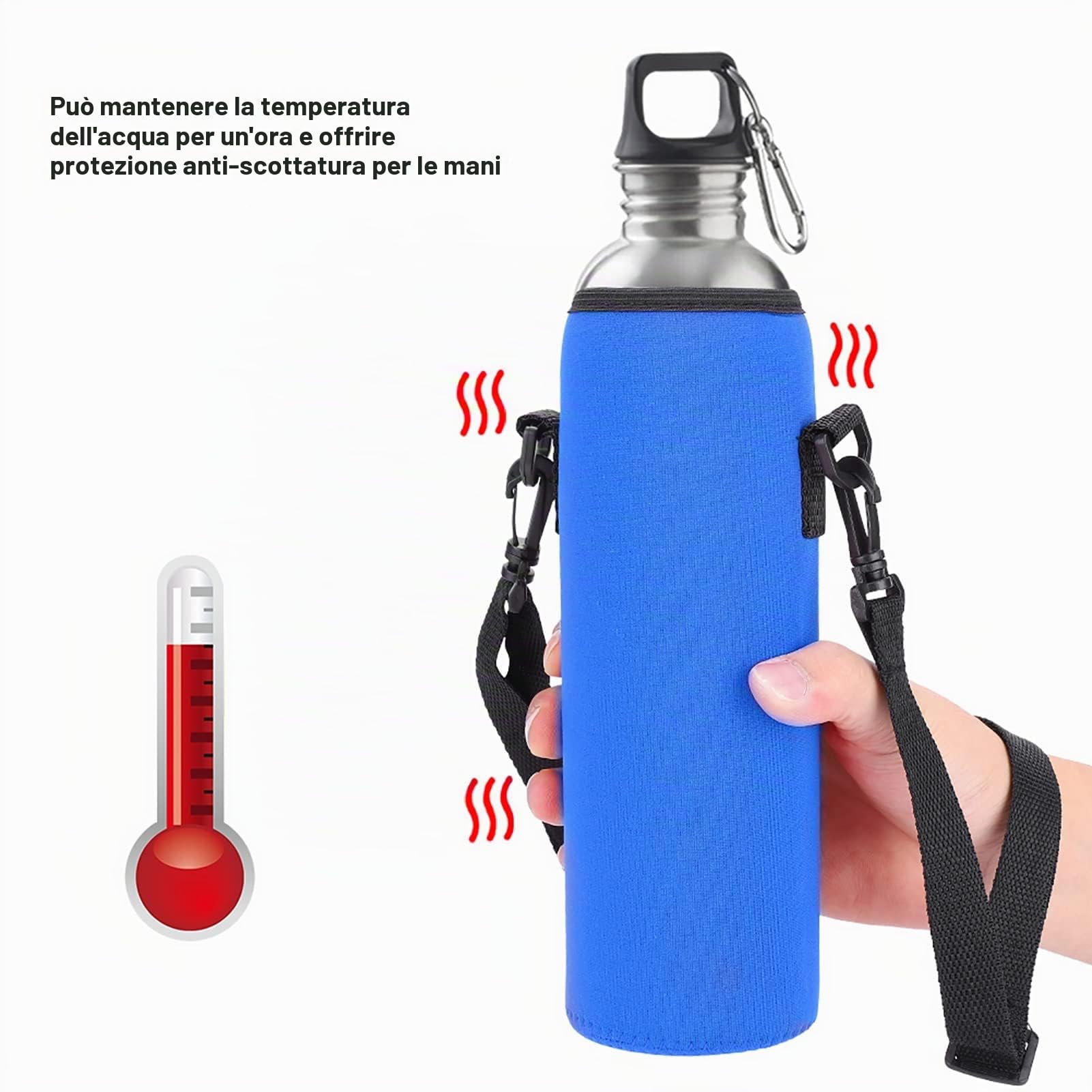 Custodia Termica per Borsa Porta Bottiglia D'acqua in Neoprene con Tracolla Custodia Impermeabile per Bottiglia D'acqua da 1 Litro per Uso Esterno (BLUE)