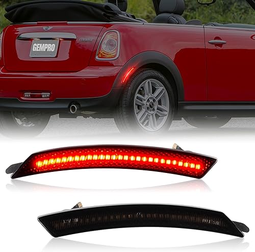 Gempro Luces LED de marcador laterales traseras rojas para parachoques 2008-2014 MINI Cooper R55 R56 R57 R58 R59 R60 R61 Reflectores lente ahumada,