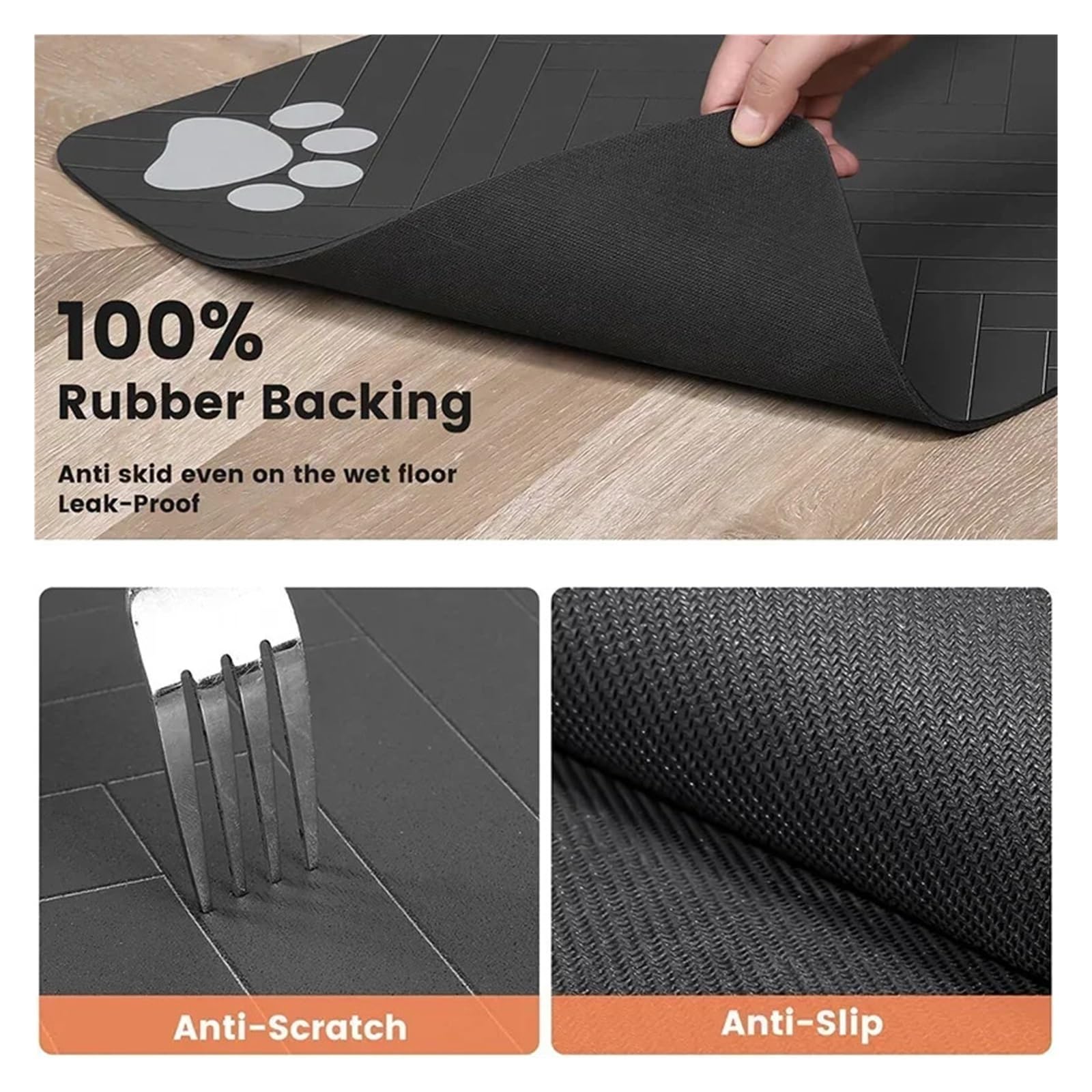 Futtermatten für Haustiere Haustier Tischset Hundefutter Schüssel Matte Trinken Füttern for Katze Schnell Trocknend wasserdichte Pad Feeder Matten wasserdichte(Black,L)