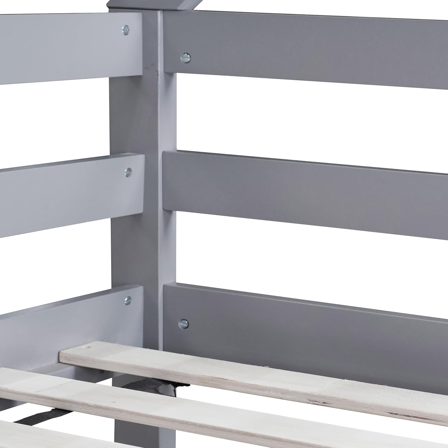 Bellemave Twin Over Twin Bunk Bed, Wooden House Bunk Bed with Ladder and Guardrail for Bedroom, Dormitory, Floor Bunk Beds with Headboard and Footboard for Kids, Teens, No Box Spring Needed, Grey