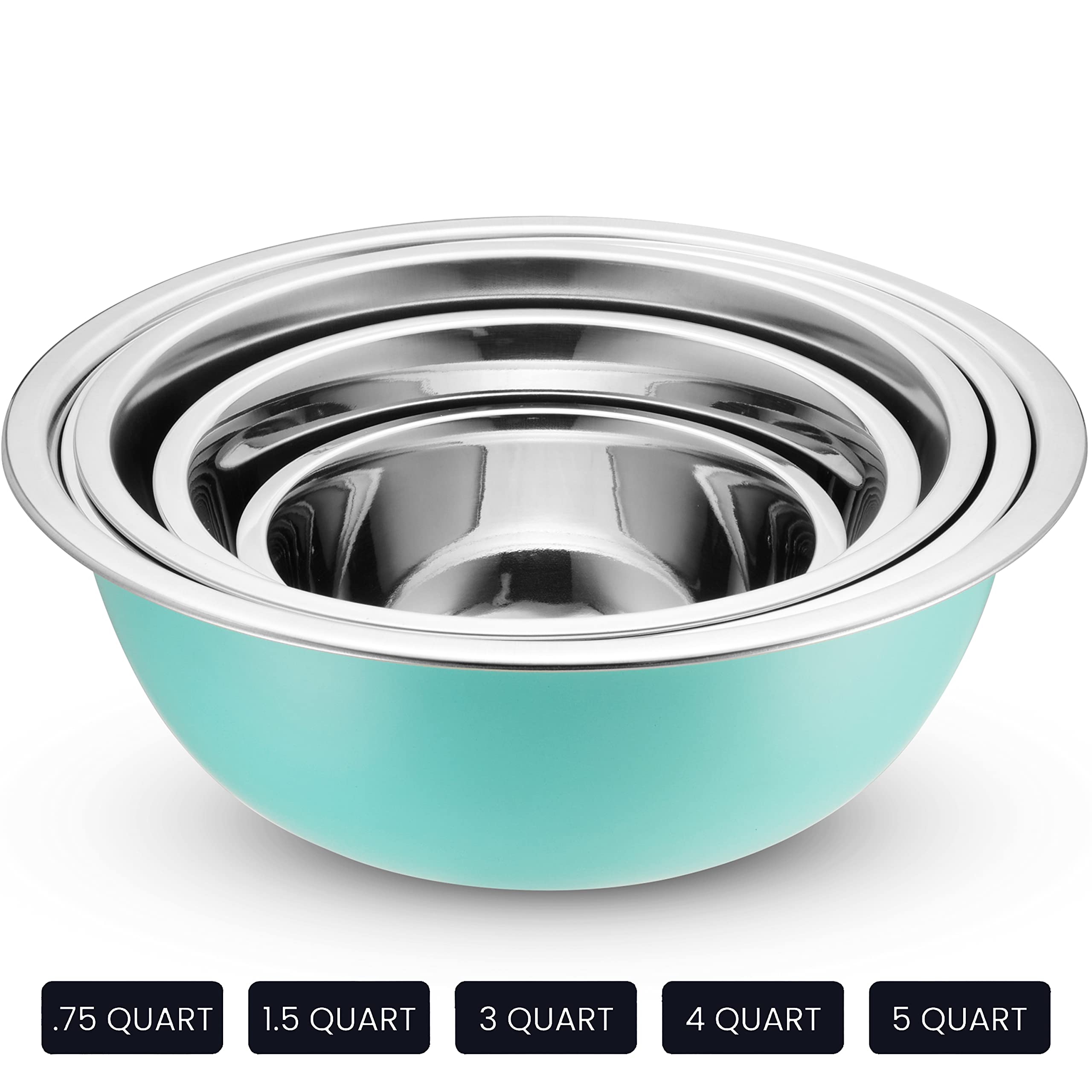 WHYSKO Juego de cuencos de acero inoxidable con tapas, 5 tamaños de cuencos para mezclar anidables para tu cocina, preparación de comidas, cocinar, hornear y almacenar alimentos (cuencos azules con