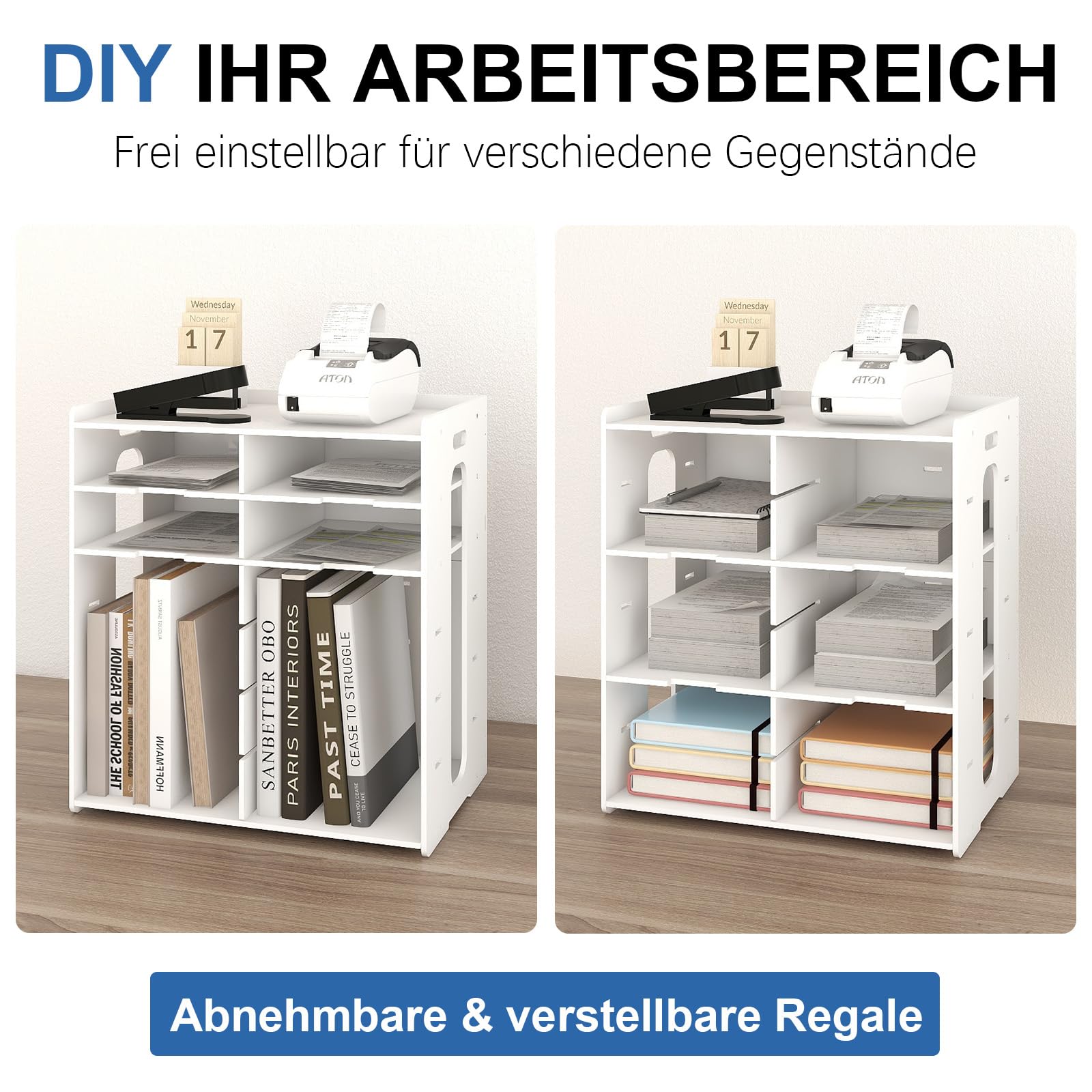 PUNCIA 12 Fächer Rechnungsregal für A5-Formate PVC Briefablage Aktenablage | Schreibtisch Organizer für Rechnung Büroablage Ordnungssystem Ablagefächer aus Holz Büro Arbeitszimmer Schule Office