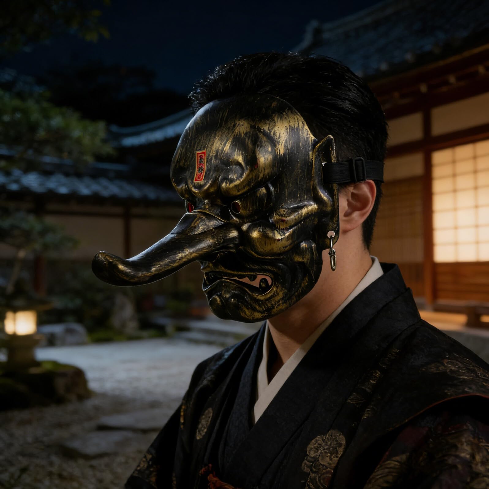 GALPADA Maschera Giapponese Tengu Autentica da Samurai per Uomo Maschera Demoniaca Tradizionale Leggera per Carnevale Cosplay Decorazione Teatrale Spaventosa