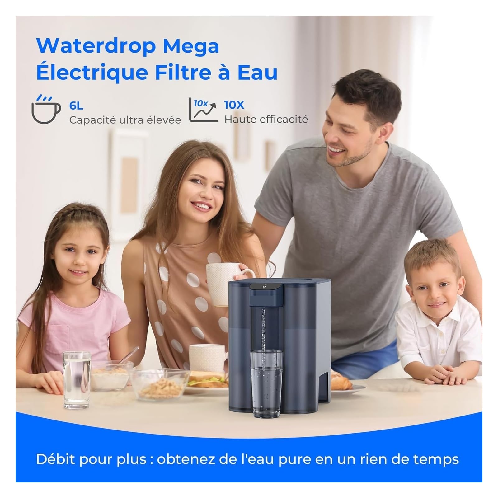 Jarra Filtrante Eléctrica, De Filtración Agua 6L, Reduce El Cloro, Plomo, Capacidad 757L, Azul FáCil De Limpiar