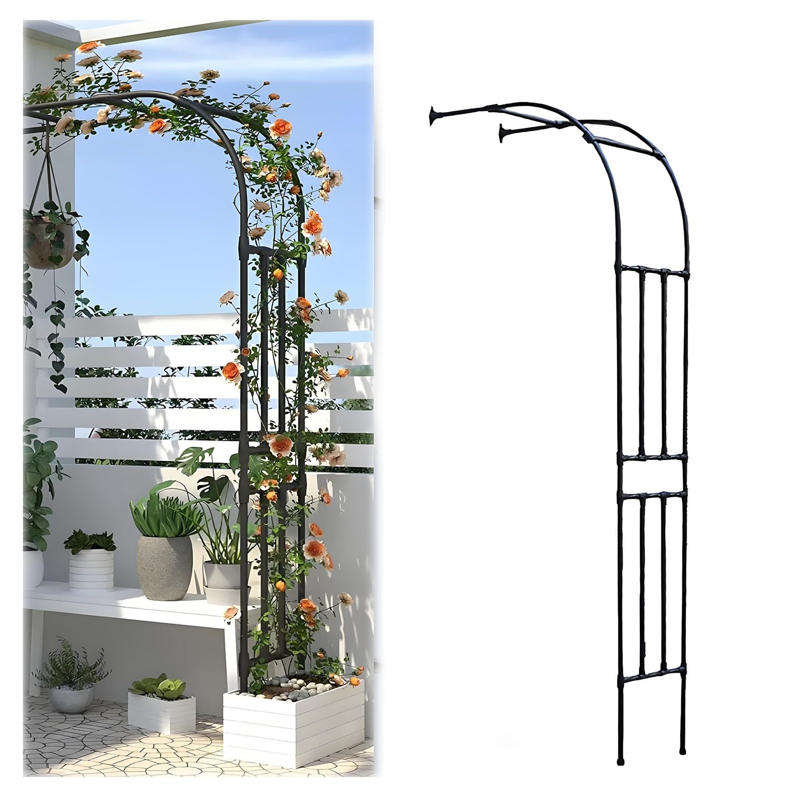 Treillis d'arche de jardin en métal noir pour plantes grimpantes, cadre de support pour décoration de mariage extérieur, patio et garage, pergola – 0,9 m de hauteur