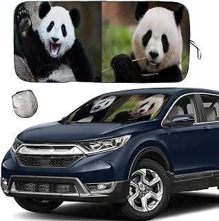 [2025 Upgrade] TDCQQGQQ Cute Panda Windshield Sunshade for Car - Medium Size (46-64” Width x 34” Height) | UV Protection, Heat Insulation, Foldable Design for Maximum Front Windshield Coverage