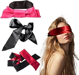 Lot de 3 bandeaux pour les yeux en satin de soie de 150 cm, masque de sommeil réglable en satin doux, pour les yeux sexy, pour jeux d'adultes, couples, cadeau de Saint-Valentin (noir, rouge, rose