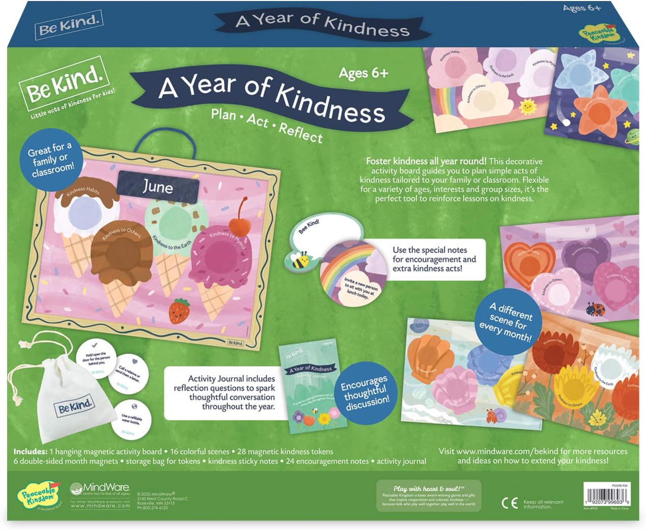 Peaceable Kingdom A Year of Kindness Calendar, Monthly Activity Board of Caring Activities