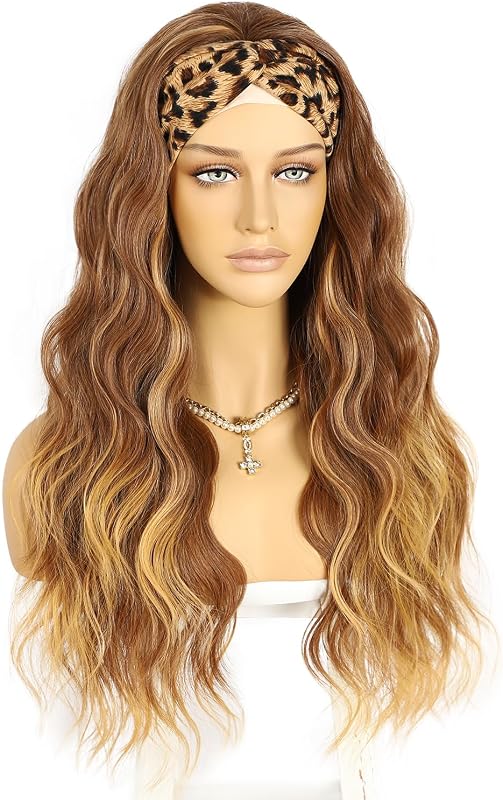 Sapphirewigs Ombre Barna Hullámos Fejpántos Paróka - 66 cm Hosszú, Ragasztómentes Műhaj 150% Sűrűséggel, Napi Viseletre és Cosplayhez