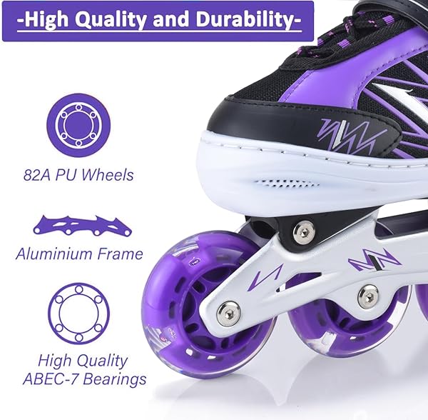 ERNAN Patins à roues alignées, réglables et lumineux, pour garçons et filles, patins à roulettes pour enfants, jeunes, débutants - 3