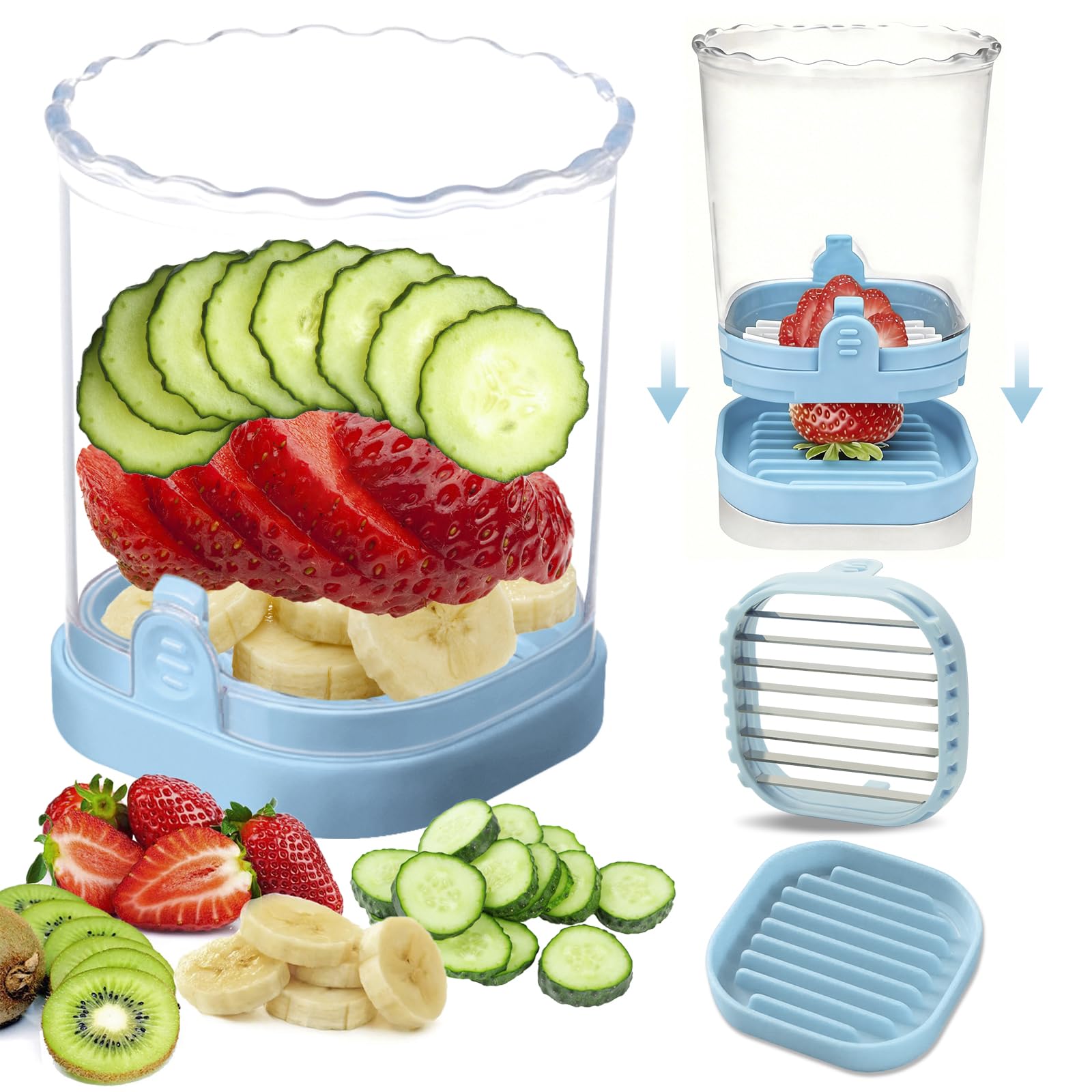 Strawberry Slicer：Fruit Slicer Cup Veggie Salad Speed Cutter for Strawberries Egg Banana Mushroom Cucumber Kiwi the Kitchen Portable Slicing Tool (