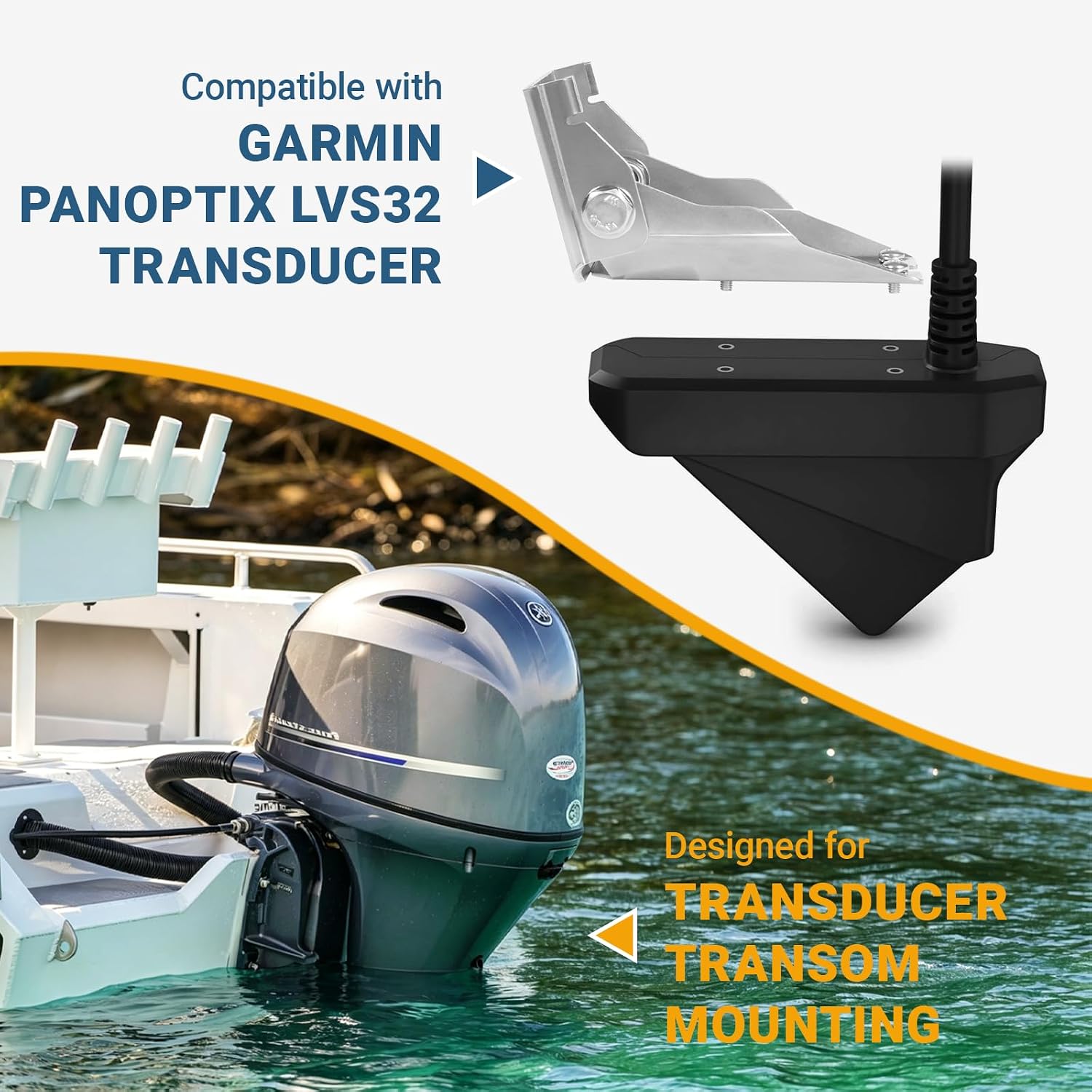 010-12784-02 Transom Mount Bracket Compatible with Garmin Panoptix LVS32 Transducer – Direct Replacement for Original OEM Parts – Marine Grade Stainless Steel Boat Mount for Clear Sonar Views
