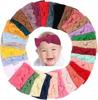 31 Colors Nylon Baby Girl Headbands, 31Pcs Soft Headbands Stretchy Nylon with Baby Bows Accessories, Baby Bows Headbands for Newborn Infant Toddler Kids Child