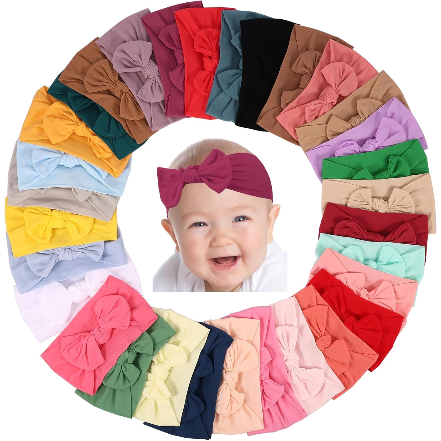 31 PCS Baby Girl Hair Bows, Super Stretchy Soft Nylon Baby Bows Headbands Set, for Newborn Infant Toddler 0-6 6-12 Months, Elastic Bow Hair Accessories Multi-Color, Shower Gift