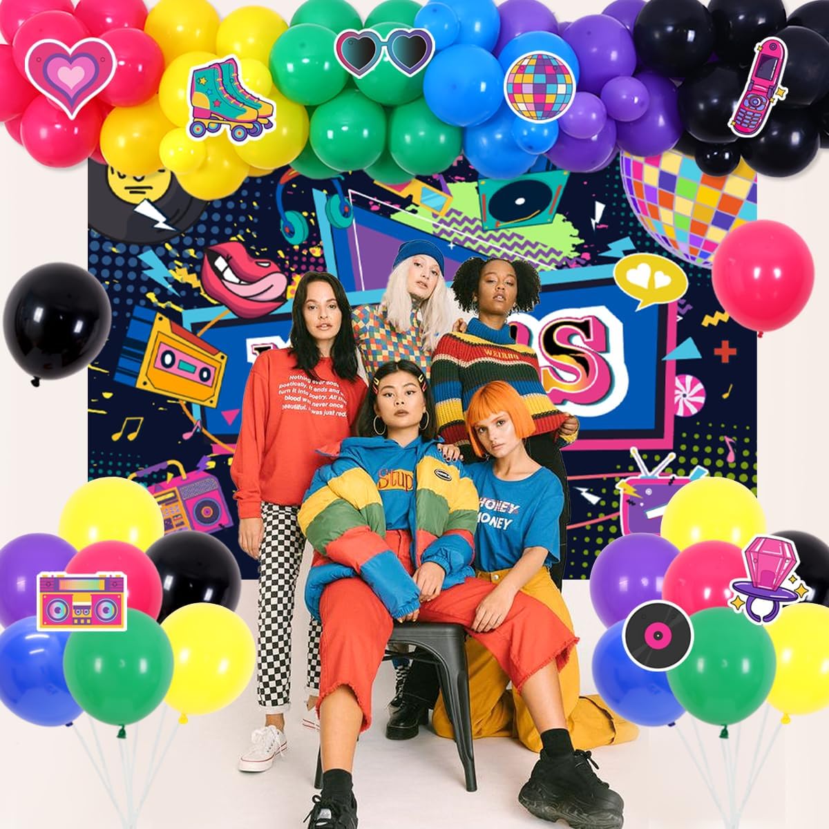 Jollyboom Y2K Party Decorations, Back to the 00s Party Decorations Backdrop Balloon Arch for Early 2000s Hip Hop Decor Y2K 00 Retro 2000s Birthday