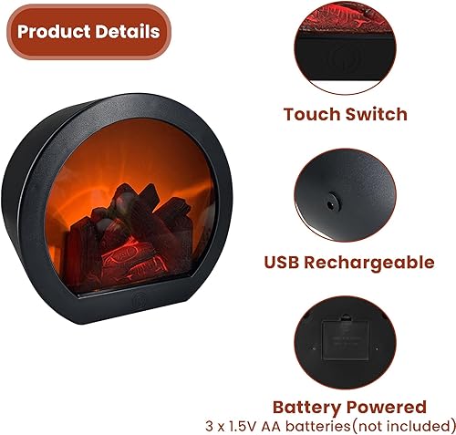 Miniatura 2 de Faroles de chimenea decorativos sin llama, portátil, luz LED de simulación, efecto de llama, interruptor táctil, llama LED de simulación para