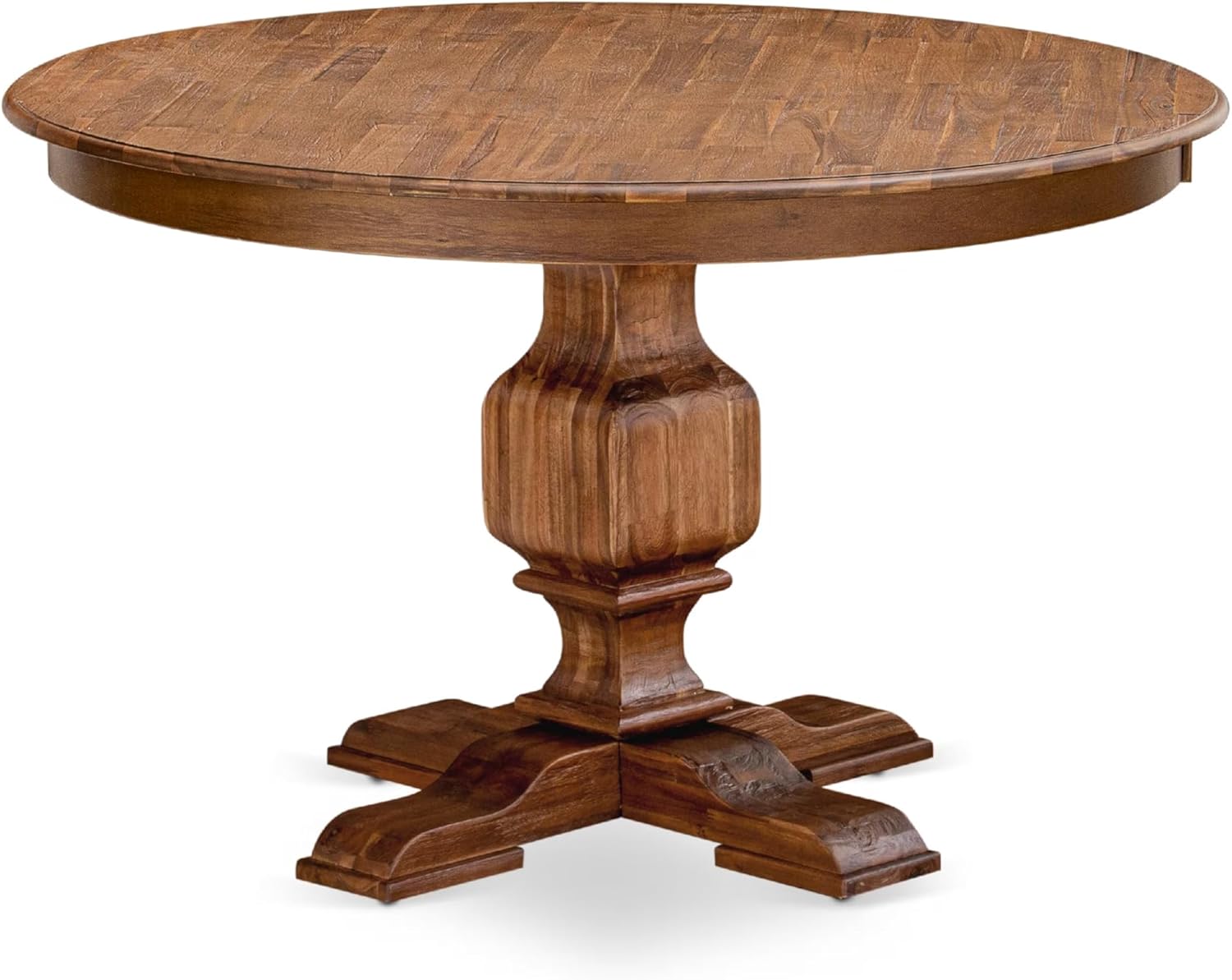 East West Furniture F3AB7-N35 7 Piece Dining Room Furniture Set Consist of a Round Dining Table with Pedestal and 6 Doeskin Linen Fabric Upholstered Chairs, 48x48 Inch, Antique Walnut