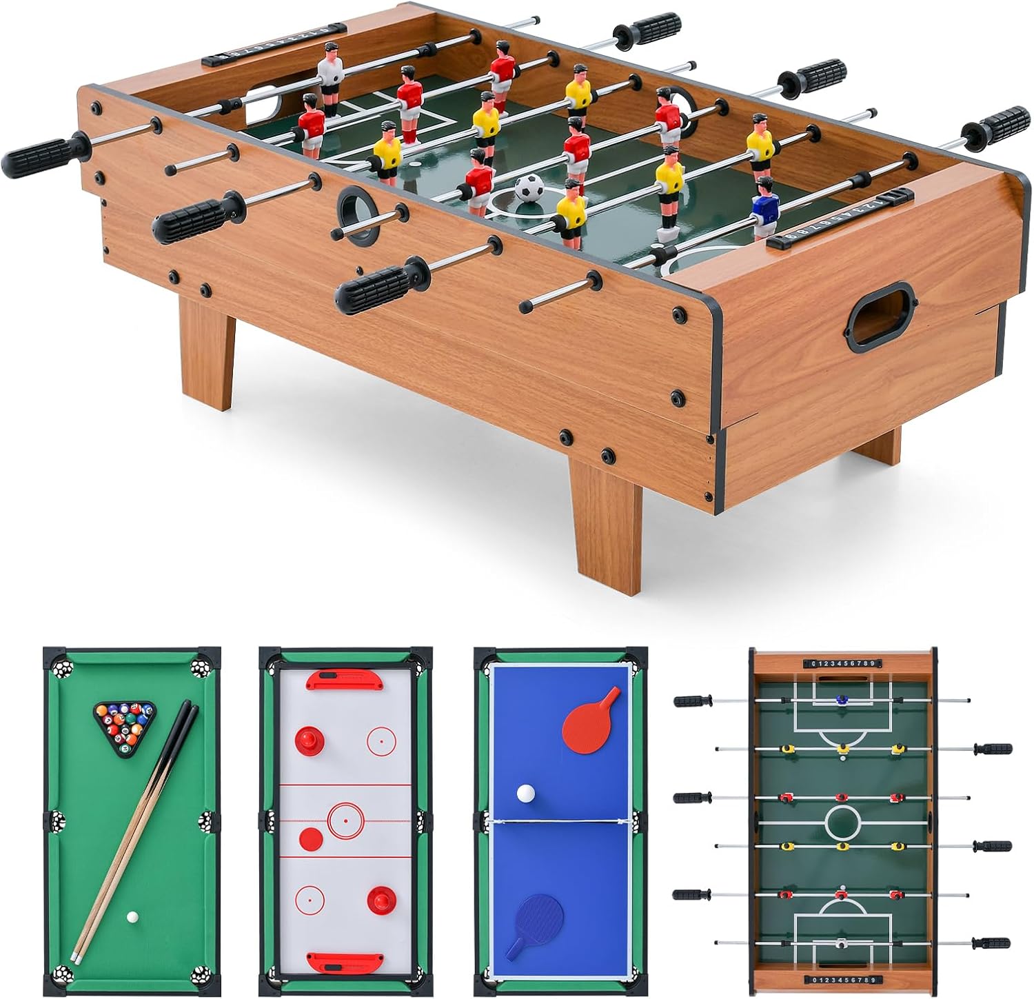 GYMAX 4 in 1 Multi Game Table, 32" Combo Game Table Set Includes Foosball, Pool Table, Hockey, Ping Pong Tabletops w/Accessories for Kids & Adults, Home, Game Room, Family Nights