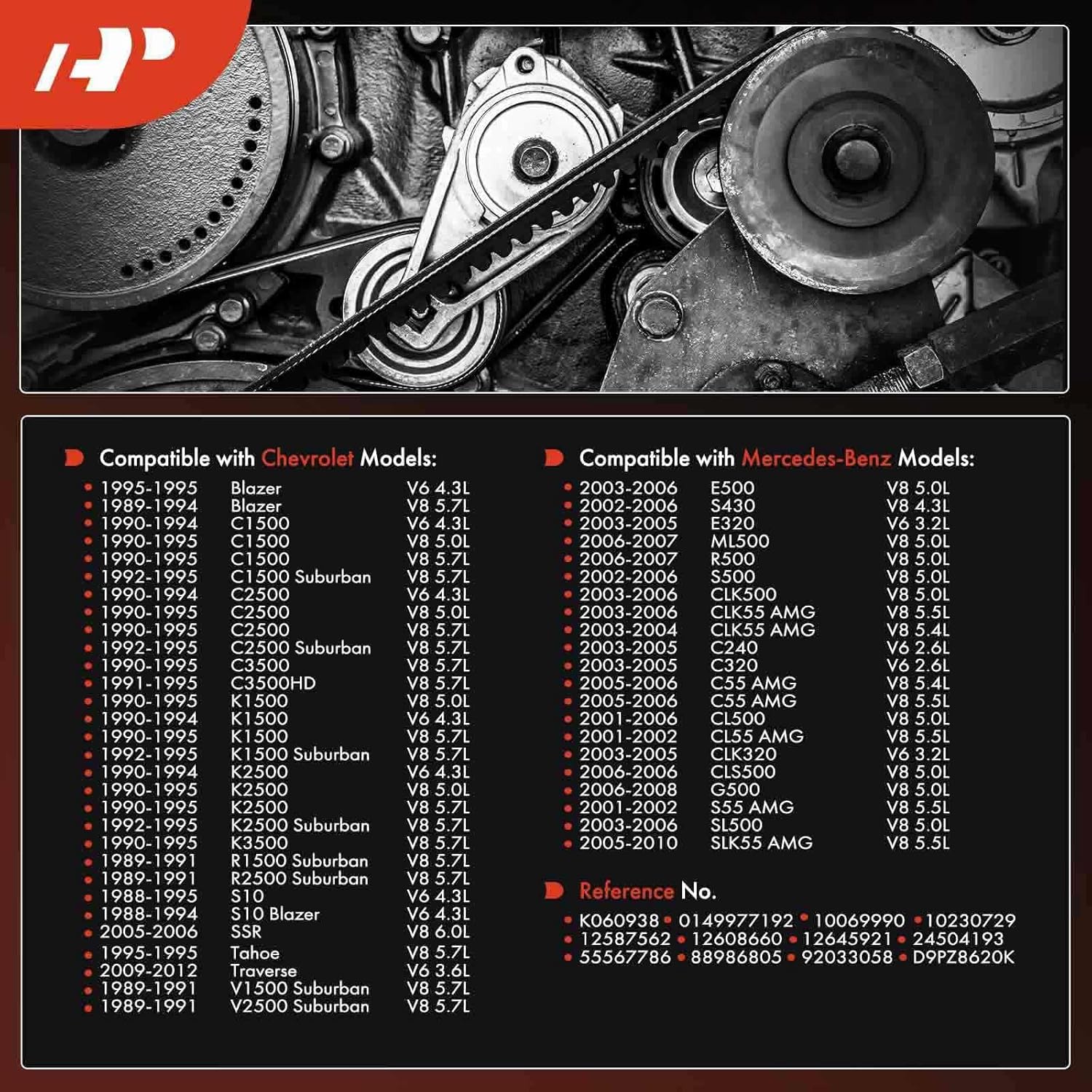 A-Premium 93.9 In Engine Serpentine Belt Compatible with Chevy, GMC, Ford, Cadillac, Buick, Mercedes-Benz, Olds, Pontiac, Saturn & Saab Cars - F150, F250, F350, LeSabre, Enclave, SRX, XTS, Blazer
