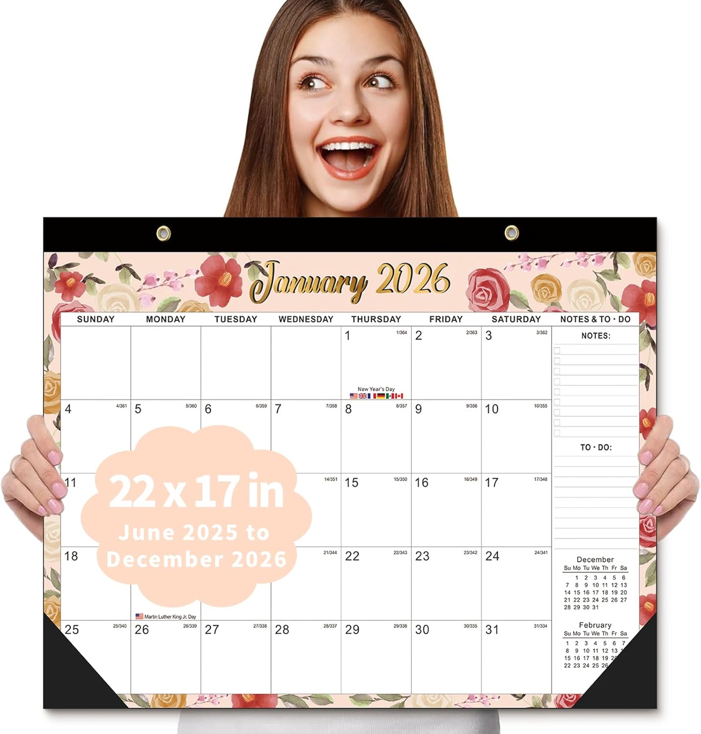 Desk Calendar 2025-2026, AgePlace Large 22" x17" Wall Calendar 2025 Covers June 2025 - December 2026, Monthly Desktop Calendar with Different Watercolor Artwork for Each Month for Home & Office School SGHD