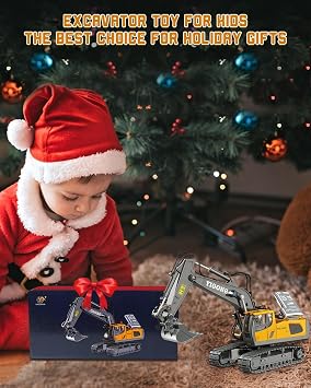 11 Channel Remote Control Excavator, 1:20 Full Functional RC Digger 680 Degree Rotation RC Tractor Construction Toys with Sounds and Lights, 2.4G RC Excavator Digger Toys for Kids Adults Boys
