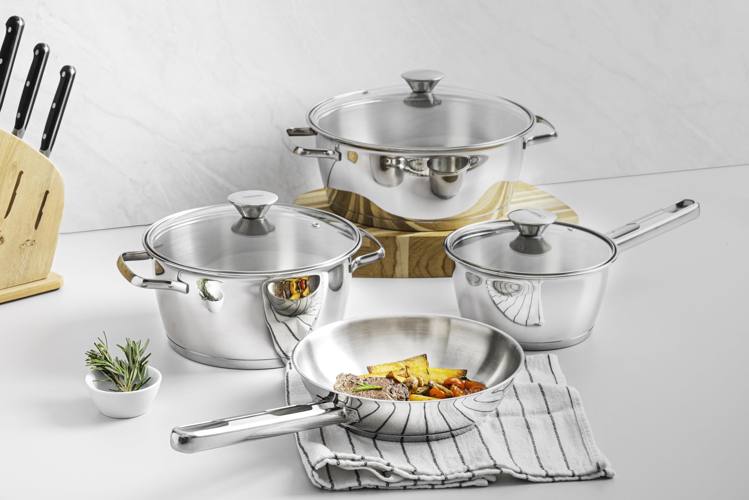 Tramontina 4 Piece Stainless Steel Cookware Set | Dishwasher Safe