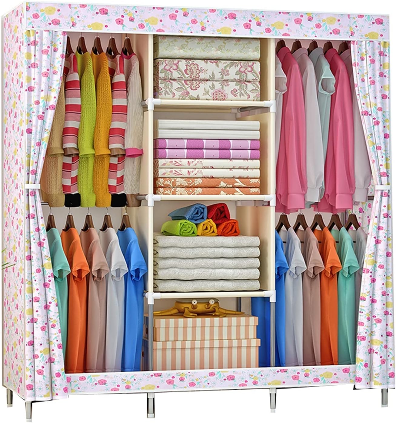 Wardrobe Storage Fully Enclosed Design Wardrobe Organiser Storage Cabinet Steel Pipe Bold Strong Load-Bearing Hanging Wardrobe Assembly Used for Bedroom Rental Room (Color :