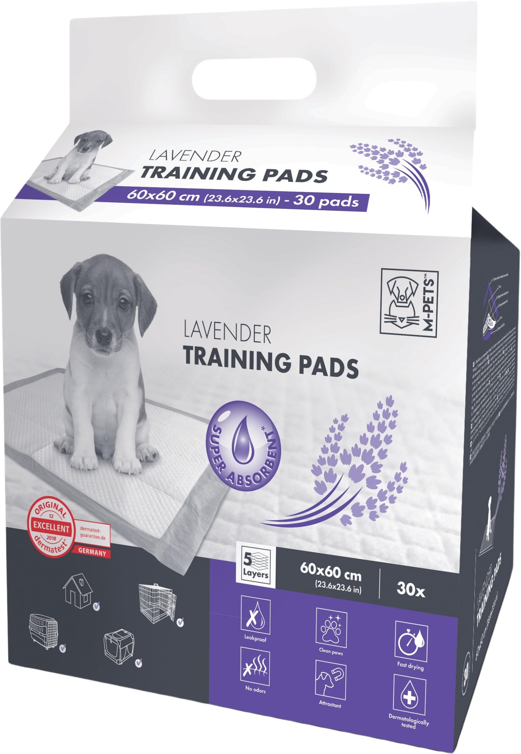 M-PETS 10162310 Puppy Toilet Pads with Lavender Scent 60 x 60 cm Pack of 30