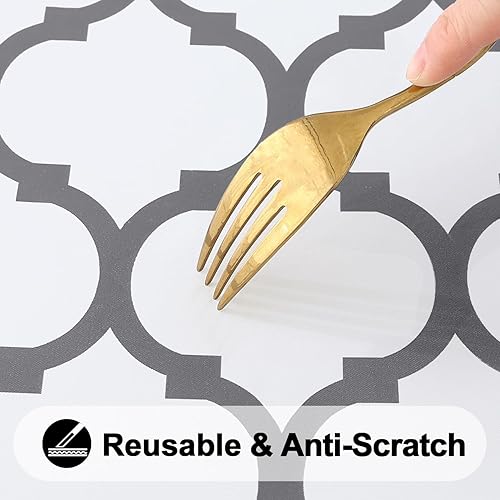 Miniatura 69 de Smiry - Mantel redondo de vinilo ajustable con bordes elásticos y parte trasera de franela, mantel de vinilo impermeable, lavable, diseño enrejado