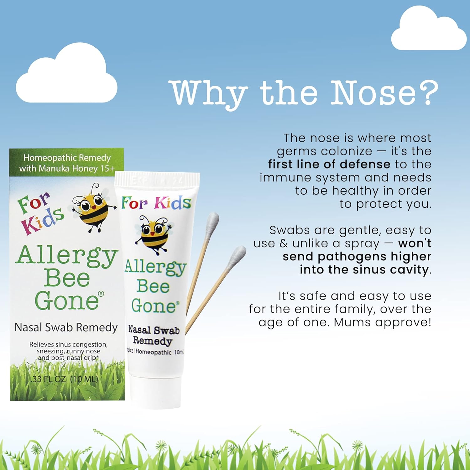 Allergy Bee Gone for Kids Nasal Swab Allergy Symptom Remedy w/Manuka Honey - 100+ Doses - All Natural for Kids : Health & Household