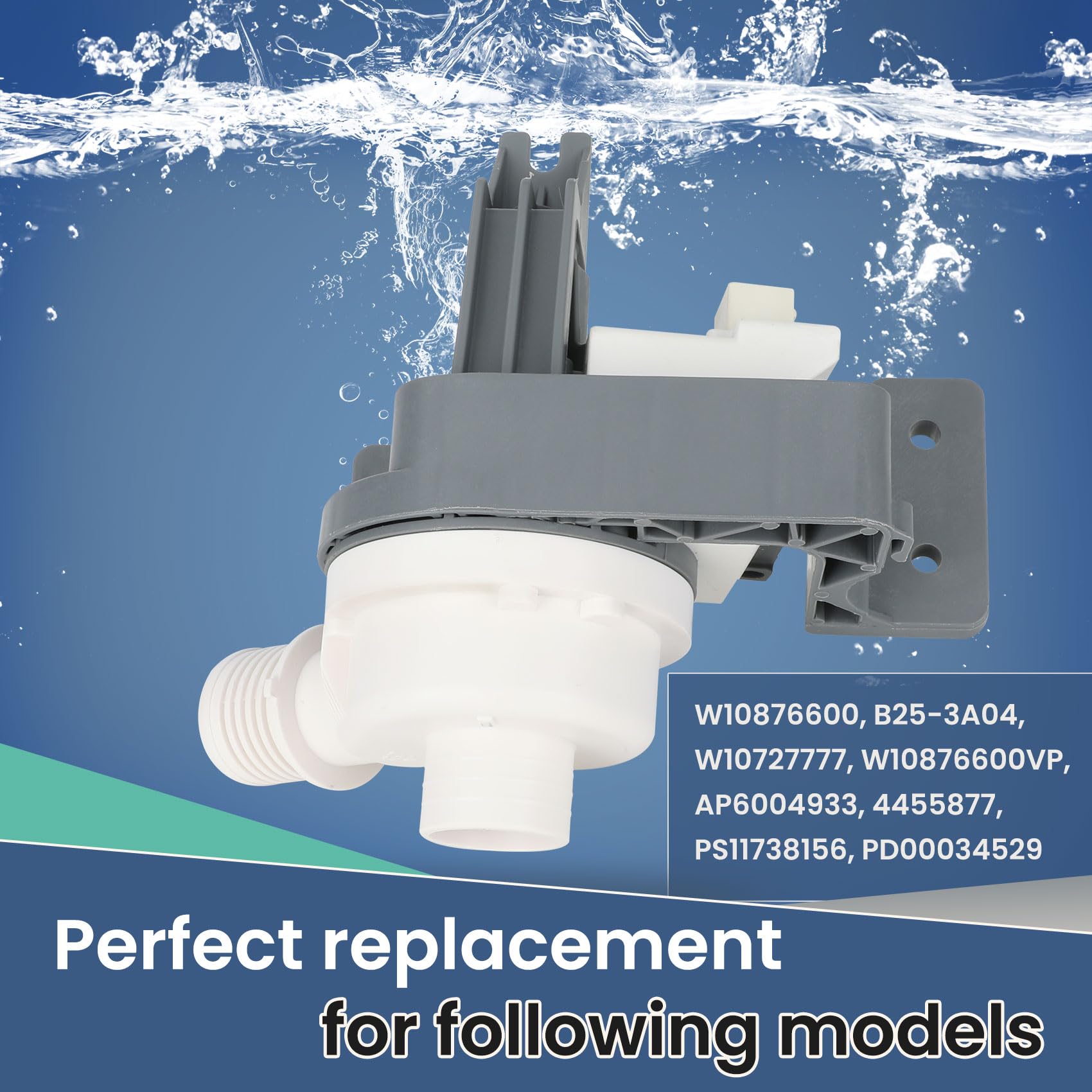 W10876600 Washer Drain Pump Replaces W10727777 W10876600VP AP6004933 PS11738156, W10876600,B25-3A04 Washing Machine Drain Pump Compatible with Whirlpool, Maytag, Kenmore, Crosley Washers