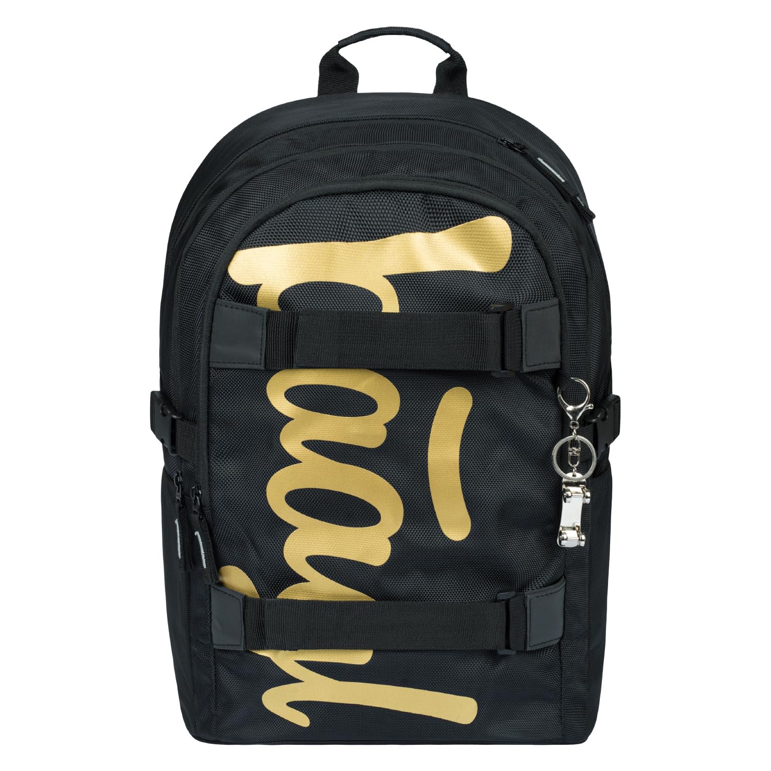 Baagl Schulrucksack Set Jungen Mädchen 5-Teilig ab 3. Klasse - Skate Gold | SKATE Schulrucksack Set mit Turnbeutel, Mäppchen, ergonomischem Rücken und Brustgurt für den Schulalltag.