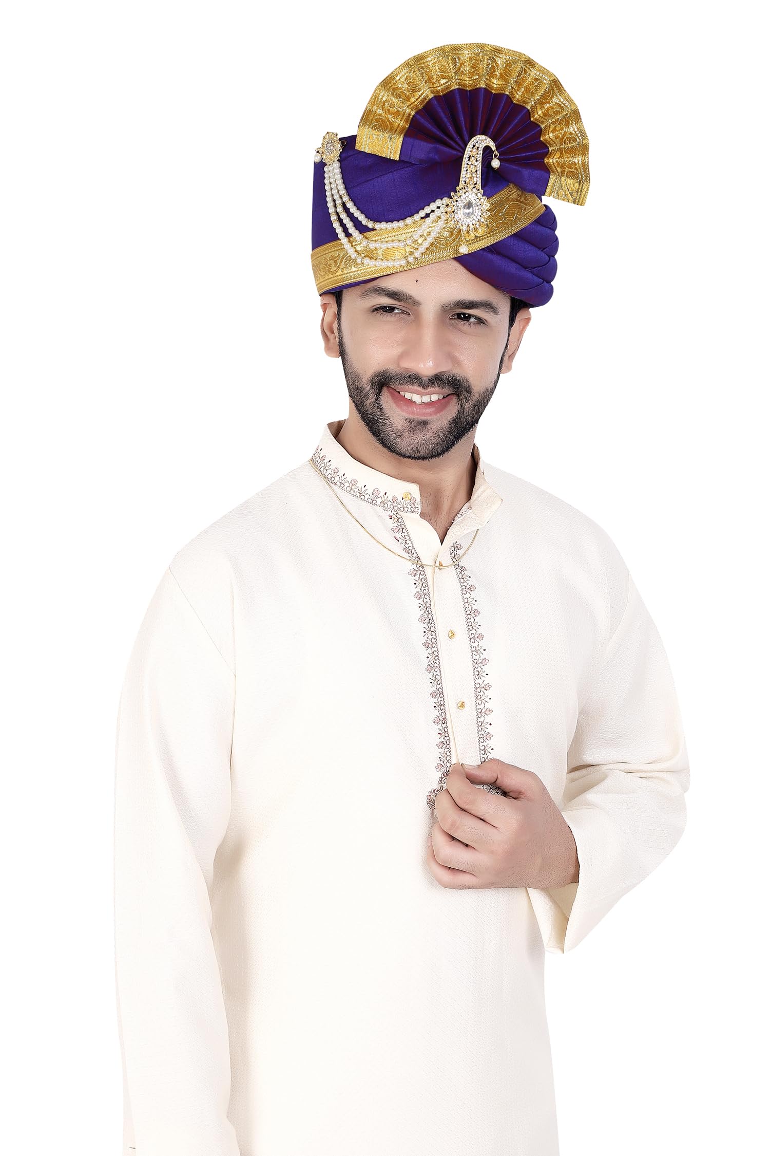 Men's Traditional Wedding Collection Dupion Handcrafted Safa (Pheta/Pagdi/Turban) For Wedding And Engagement Use It [Free - Size, Adjustable System]-image-17