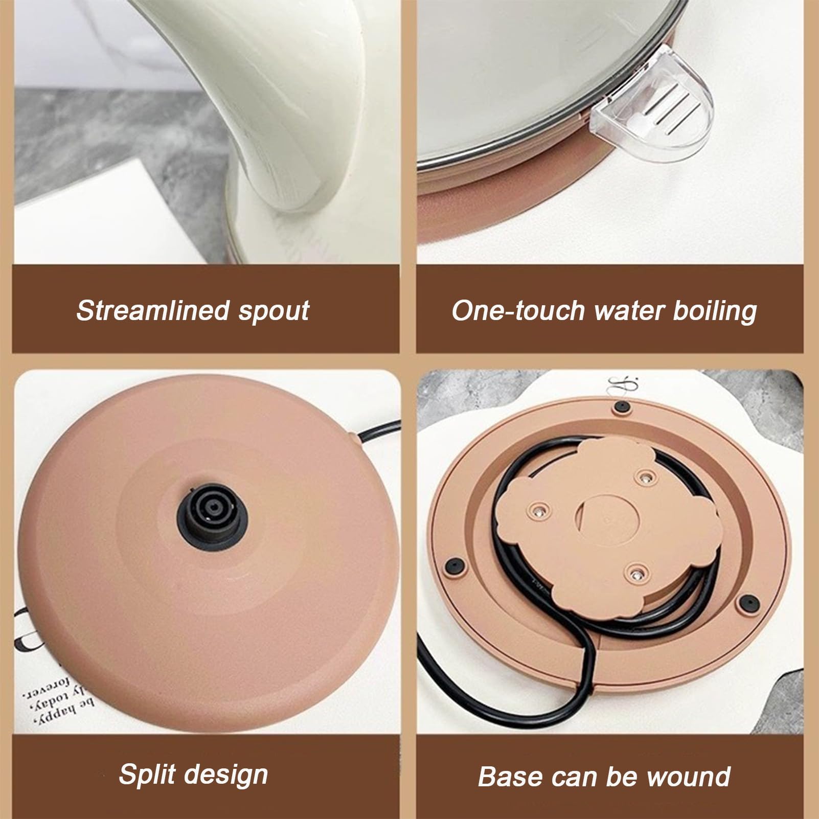 Hervidor de agua de ebullición rápida de 5 l, acero inoxidable 304 cepillado, para agua caliente, té o café | Base giratoria, gran capacidad, color caqui, 5 l