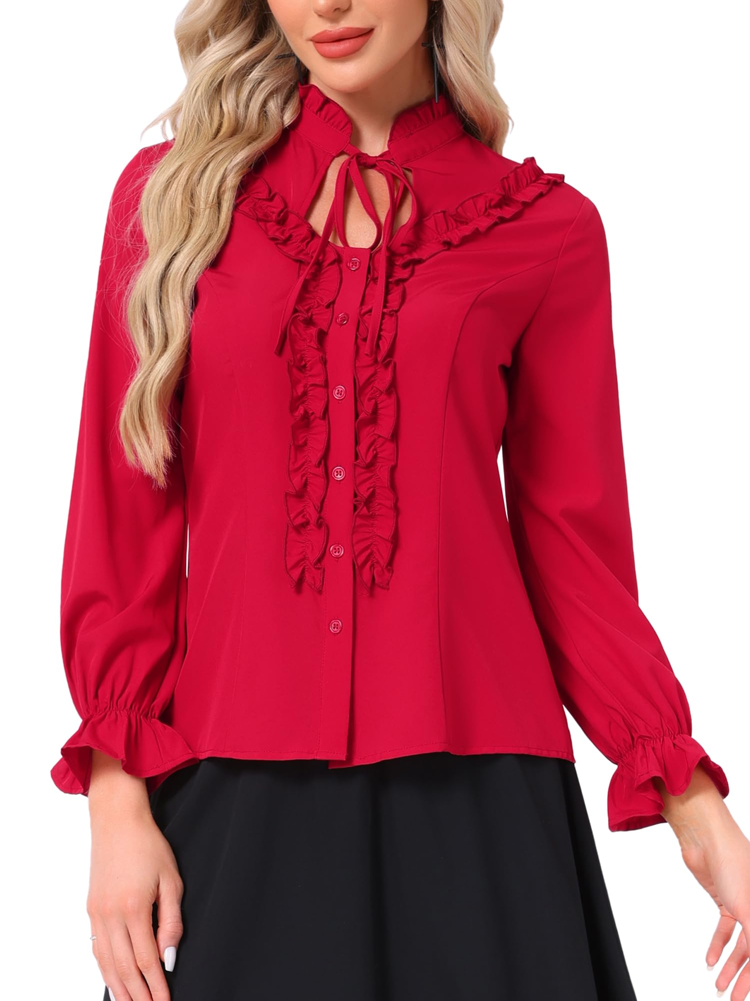 Allegra K Women's Victorian Blouse Vintage Ruffled Long Sleeve Button Up Gothic Shirt Top
