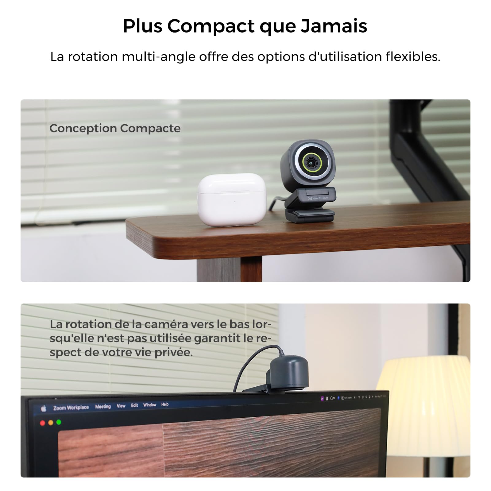 NearStream Webcam FHD 2K avec Microphone, caméra PC avec Mise au Point Automatique, Champ de Vision à 90°, Port USB, Cache de Cache, pour Skype, FaceTime, Hangouts, PC/Mac/ChromeOS/Android V02