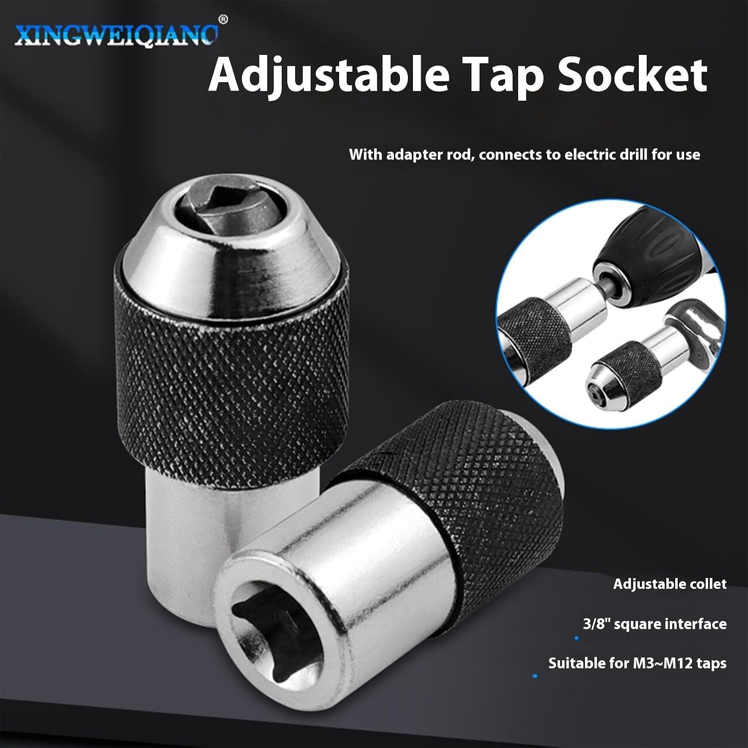 Machined Tap Sleeve Adjustable Fit for Small Taps and Large 3/8" Square Drive Interfaces Ergonomic Handling Adjustable Socket for