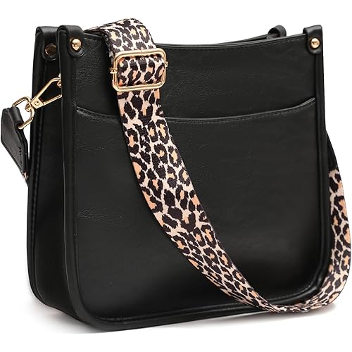 KOGTLA Women's Crossbody Shoulder Bag with Leopard Guitar Strap,Vegan Faux Leather Purse Handbag Bucket Tote Bag