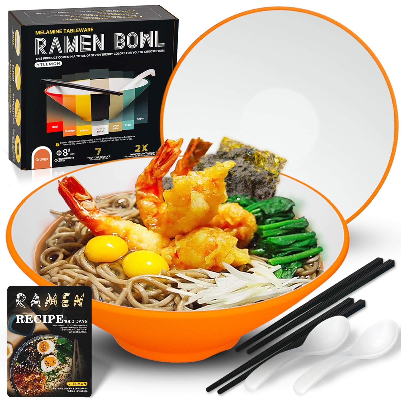 Lot De 2 Bols à Ramen En Céramique – Bols à Nouilles En Porcelaine Pour Pâtes, Soupes, Salades, Collations, Céréales Avec Cuillères Et Baguettes, 1000 Ml