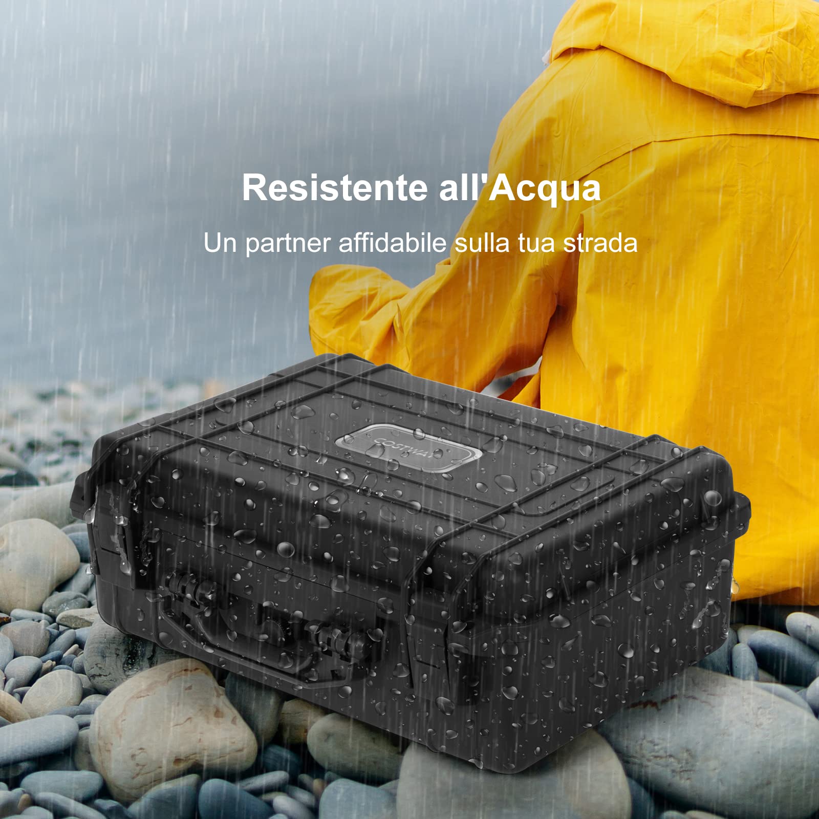 COSTWAY Valigetta per Macchina Fotografica Impermeabile, Custodia per Fotocamera con inserto in Schiuma Personalizzabile, Impermeabile IP66 e Antipolvere (56 x 44 x 22 cm)