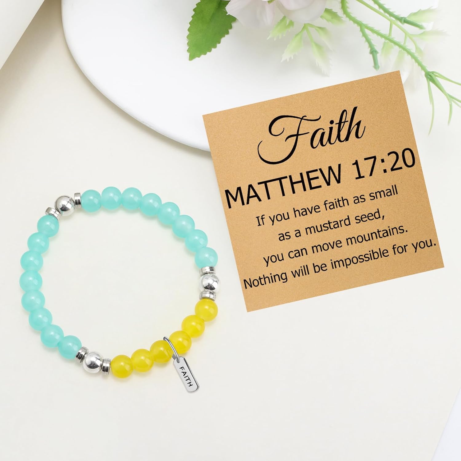 Religious Encouragement Bead Bracelet Jewelry Christian Inspirational Gifts for Her Baptism Confirmation Christmas Easter Beaded Stretch Bracelets for Women Faith Religious Gifts Spiritual Present - Image 5