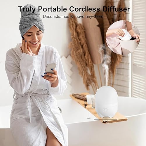Miniatura 3 de Difusor de aromaterapia con pilas de 5.1 fl oz, difusor inalámbrico portátil para aceites esenciales con 7 luces LED que cambian de color,