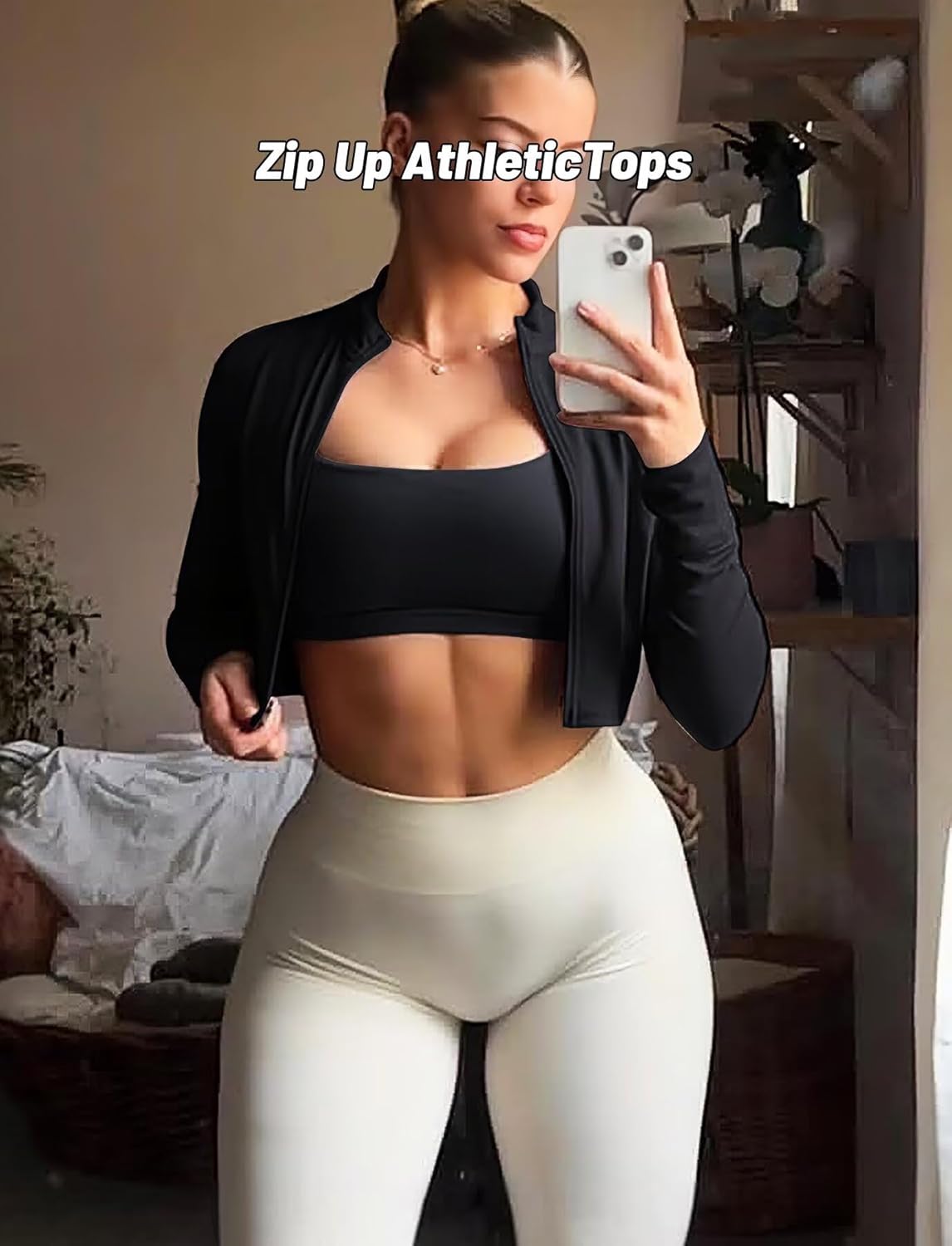 TZLDN Women's Cropped Workout Jacket Full Zip Up Long Sleeve Turtleneck Lightweight Gym Running Yoga Athletic Crop Tops - Image 6