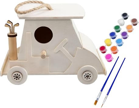 DIY Wooden Bird House & Feeder for Outdoors, Hanging Birdhouse for Cardinals, Bluebirds & More Cottage Style Beige, A