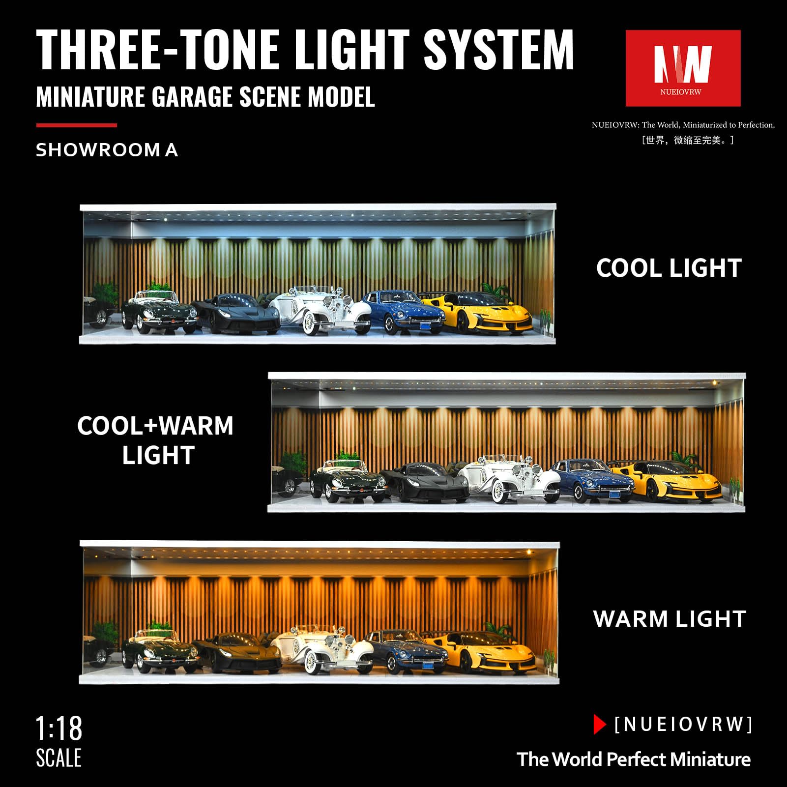 Amazon.co.jp: NUEIOVRW 1:18 ジオラマ・ガレージモデル、3色LED照明