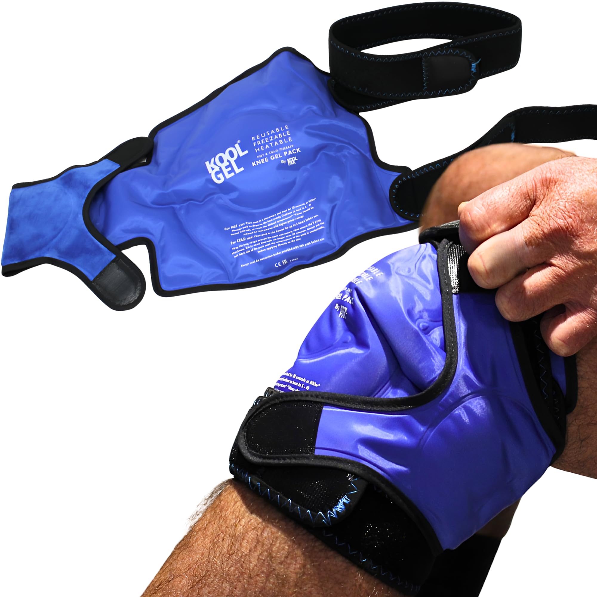 Kool Gel Reusable Knee Gel Pack Wrap – Hot or Cold Therapy for Pain Relief, Swelling & Injuries – Adjustable Strap – Reusable Freezable & Heatable Pack for Sports & Recovery