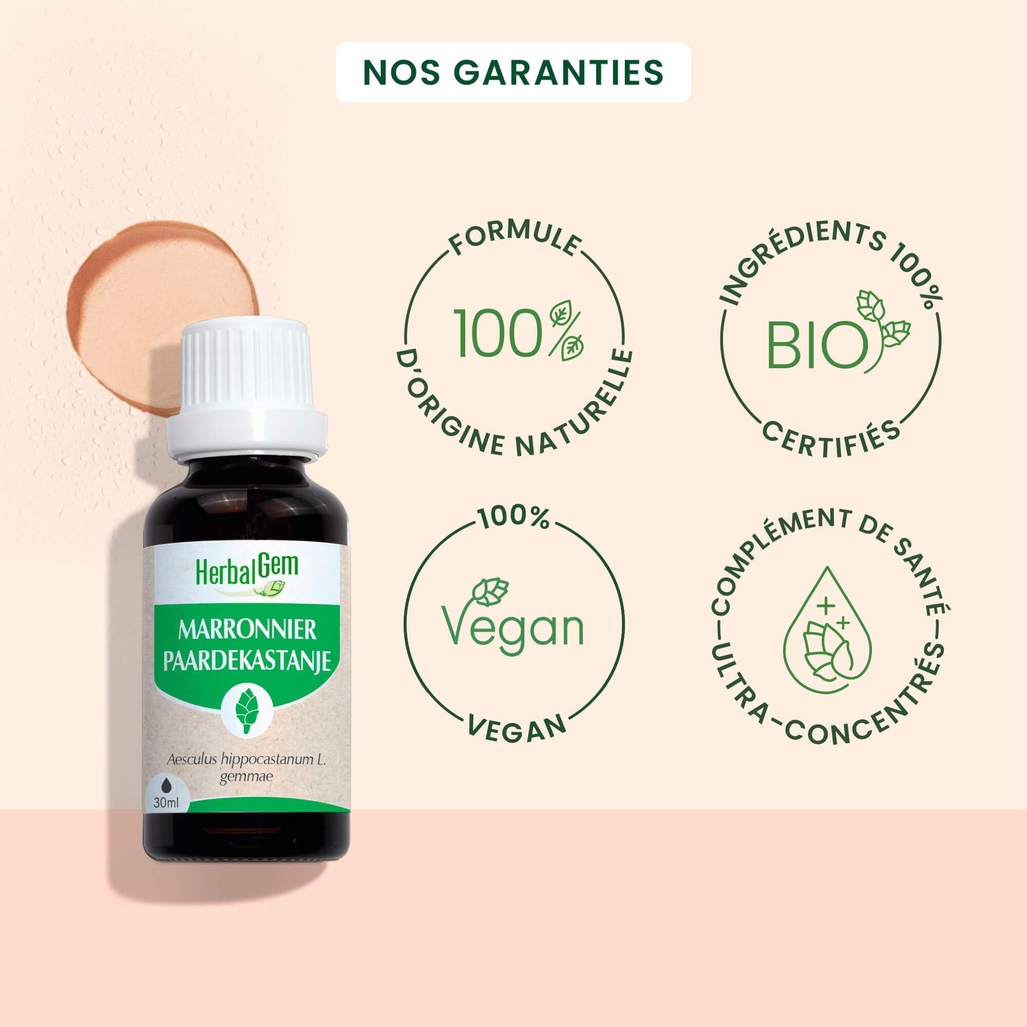 HERBALGEM - Macérât-Mère - Marronnier Bio - Complément Alimentaire Gemmothérapie Concentrée - Extrait De Bourgeon Frais - Pour Circulation Sanguine - Vegan - 30 ml